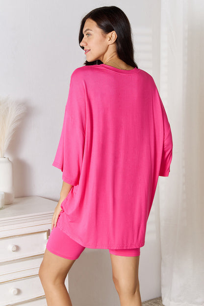 She Wears Glory™ Sacred Comfort Lounge Set Two-Piece Soft Rayon Three-Quarter Sleeve Top and Shorts Set - She Wears Glory Beverly Hills