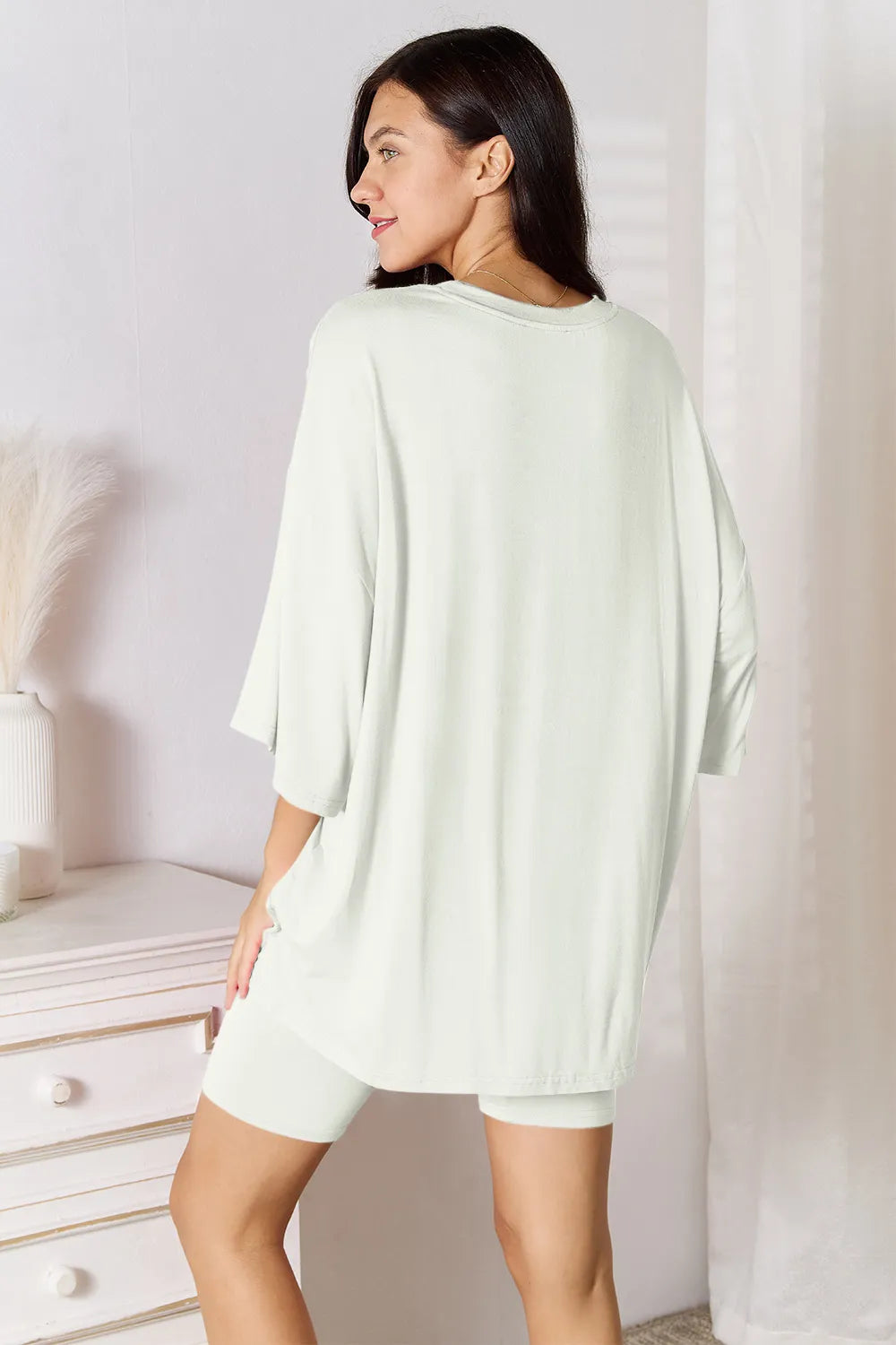 She Wears Glory™ Sacred Comfort Lounge Set Two-Piece Soft Rayon Three-Quarter Sleeve Top and Shorts Set - She Wears Glory Beverly Hills
