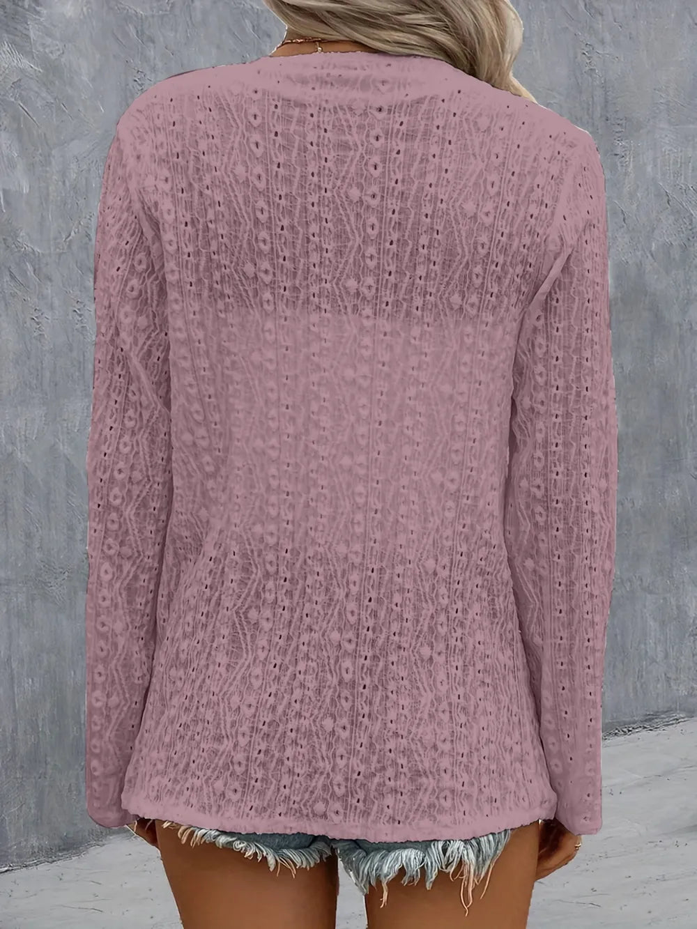 She Wears Glory™ Eyelet Roll-Tab Sleeve Cardigan - She Wears Glory Beverly Hills