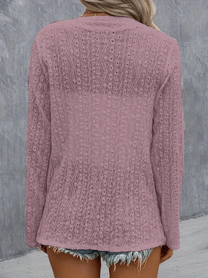 She Wears Glory™ Eyelet Roll-Tab Sleeve Cardigan - She Wears Glory Beverly Hills