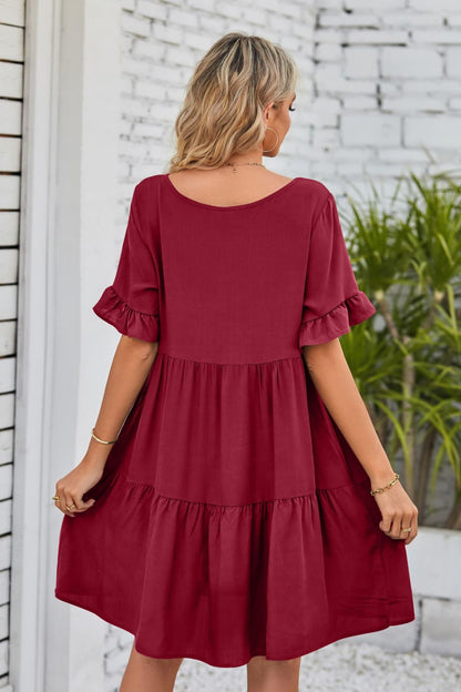 She Wears Glory™ Mandy V-Neck Flounce Sleeve Tiered Dress - She Wears Glory Beverly Hills