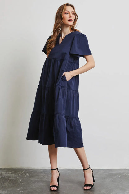 She Wears Glory™ Cotton Poplin Ruffled Tiered Midi Dress - She Wears Glory Beverly Hills
