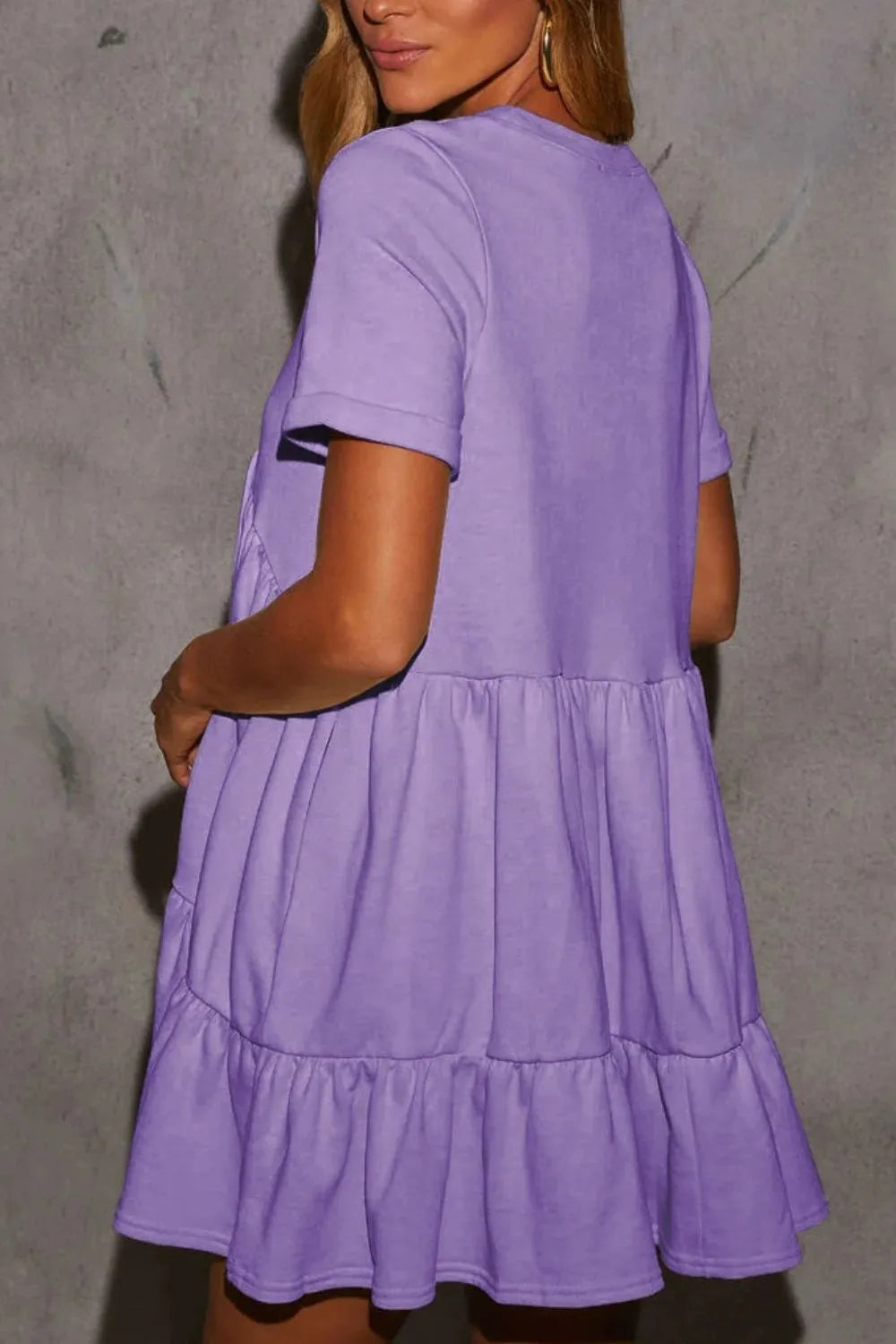 She Wears Glory™ Tiered Round Neck Short Sleeve Mini Dress - She Wears Glory Beverly Hills