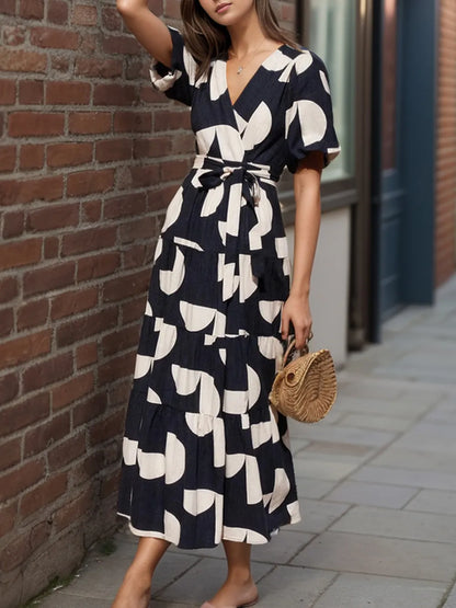 She Wears Glory “Miriam” Tied Slit Printed Midi Dress - She Wears Glory Beverly Hills
