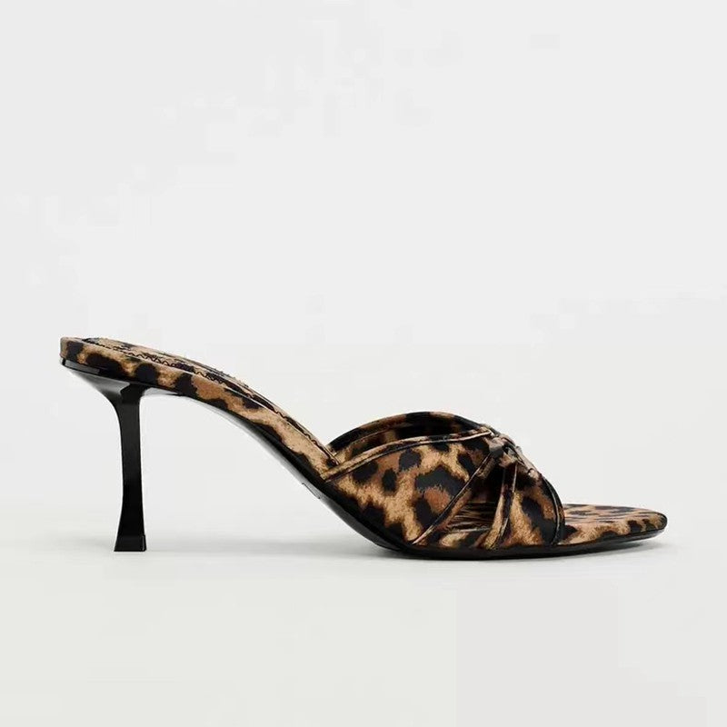 She Wears Glory™ — Royal Elegance Bow Leopard Kitten Heel Sandals - She Wears Glory Beverly Hills