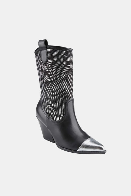 She Wears Glory™ Chunky Heel Rhinestone Western Cowboy Boots - She Wears Glory Beverly Hills