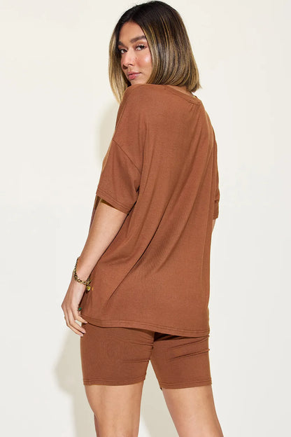 She Wears Glory™ Divine Ease Lounge Set Two-Piece Three-Quarter Sleeve Top &amp; Shorts in Soft Rayon Blend - She Wears Glory Beverly Hills
