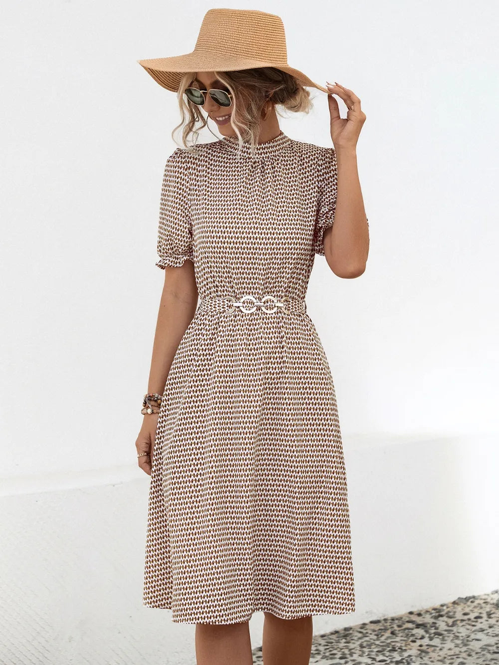She Wears Glory “Hadassah” Mock Neck Flounce Sleeve Dress - She Wears Glory Beverly Hills