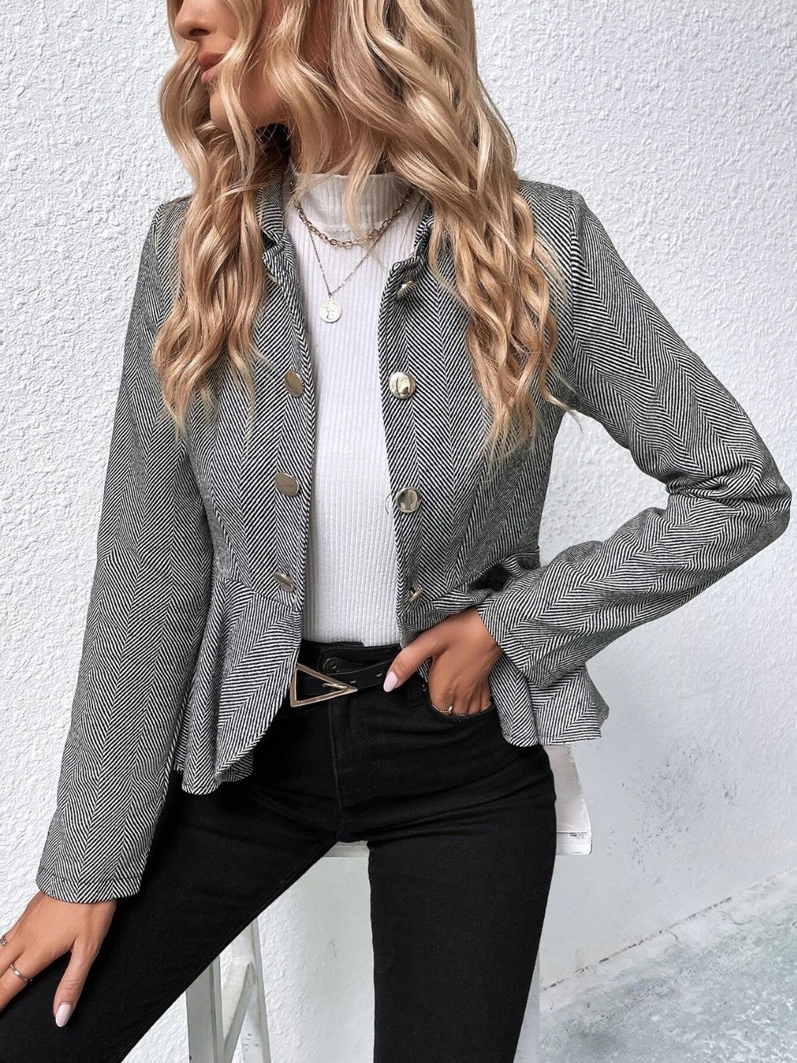 She Wears Glory “Crowned with Clarity” Ruffle Hem Collared Blazer - She Wears Glory Beverly Hills