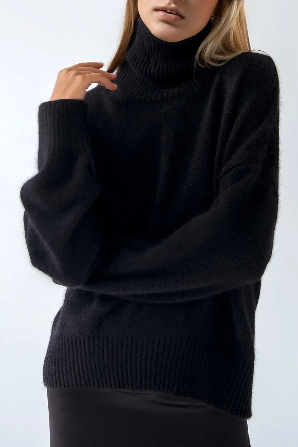 She Wears Glory™ Turtleneck Dropped Shoulder Long Sleeve Sweater - She Wears Glory Beverly Hills