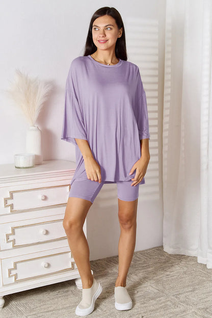She Wears Glory™ Sacred Comfort Lounge Set Two-Piece Soft Rayon Three-Quarter Sleeve Top and Shorts Set - She Wears Glory Beverly Hills