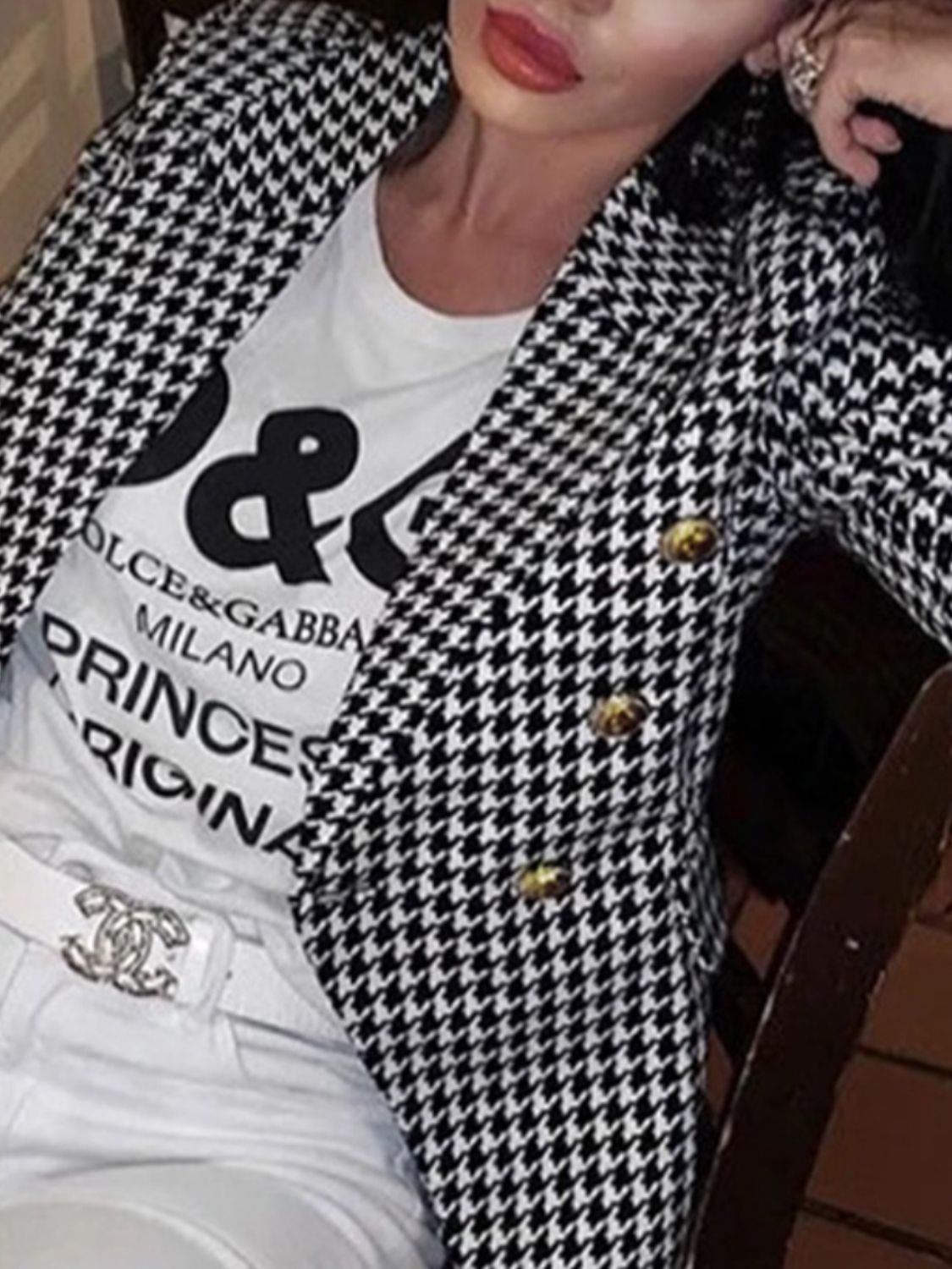 She Wears Glory “Established in Grace” Lapel Collar Buttoned Blazer - She Wears Glory Beverly Hills
