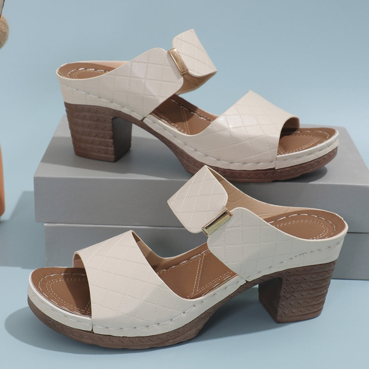 She Wears Glory™ — Miriam’s Stand PU Leather Block Heel Sandals - She Wears Glory Beverly Hills