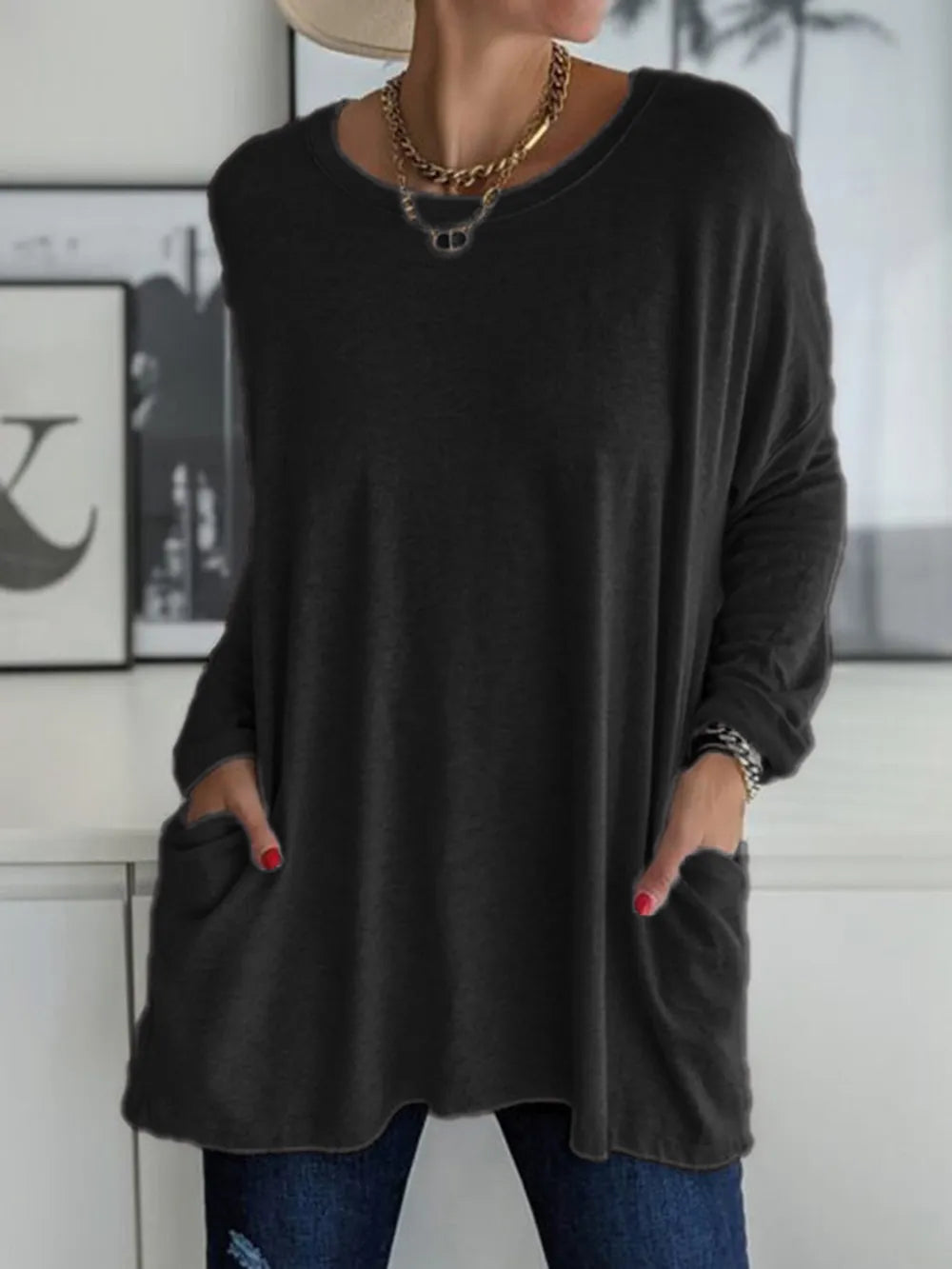 She Wears Glory™ Full Size Round Neck Long Sleeve T-Shirt - She Wears Glory Beverly Hills