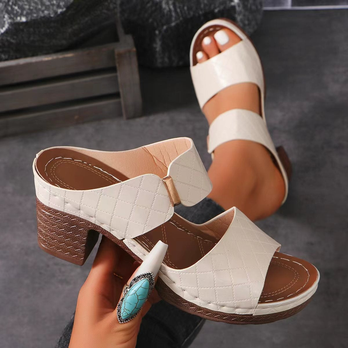 She Wears Glory™ — Miriam’s Stand PU Leather Block Heel Sandals - She Wears Glory Beverly Hills