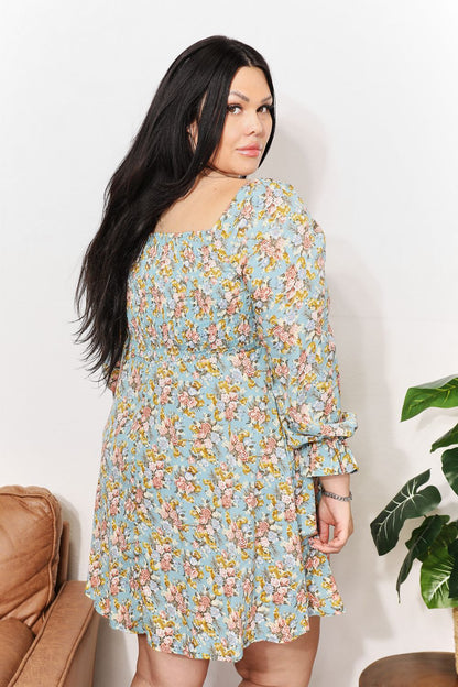 She Wears Glory™ “Eden Bloom” Honey Floral Smocked Flounce Sleeve Square Neck Dress - She Wears Glory Beverly Hills