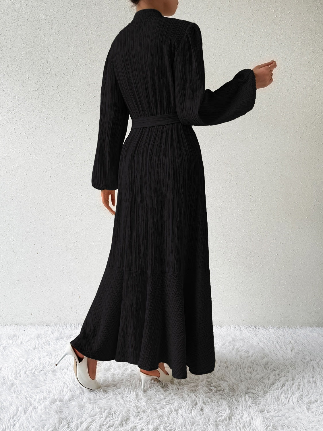 She Wears Glory™ “Honeyed Honor” Tie Waist Long Sleeve Dress - She Wears Glory Beverly Hills