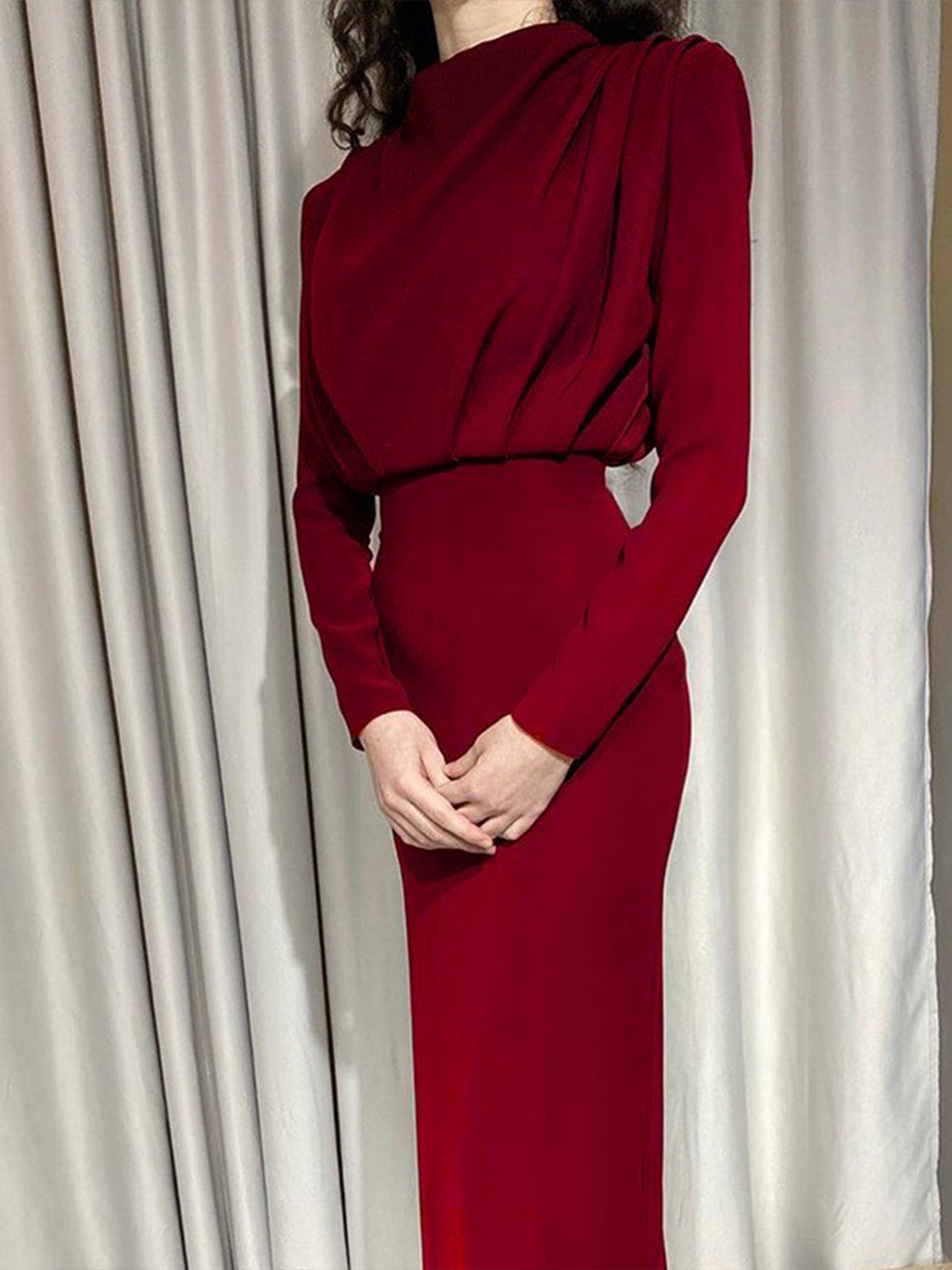 She Wears Glory™ “Majestic Dignity” Ruched Turtleneck Long Sleeve Dress - She Wears Glory Beverly Hills