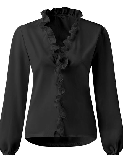 Full Size Ruffled V-Neck Long Sleeve Blouse - She Wears Glory Beverly Hills