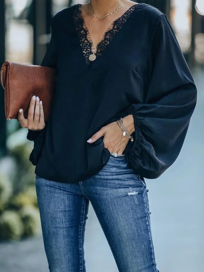 She Wears Glory™ — Adorned in Grace Lace V-Neck Long Sleeve Blouse - She Wears Glory Beverly Hills