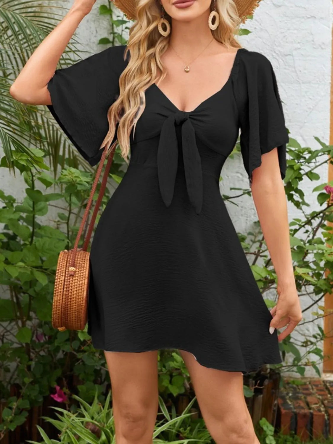 She Wears Glory™ Knotted Flutter Sleeve Dress – Soft to the Touch, Firm in the Faith - She Wears Glory Beverly Hills
