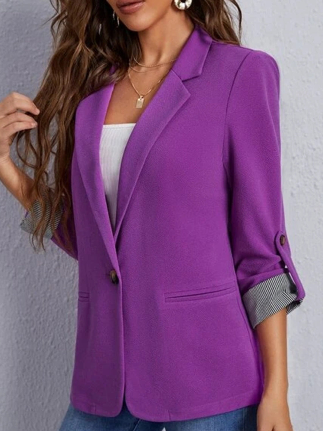 She Wears Glory “Walking in Wisdom” Roll-Tab Sleeve Blazer - She Wears Glory Beverly Hills