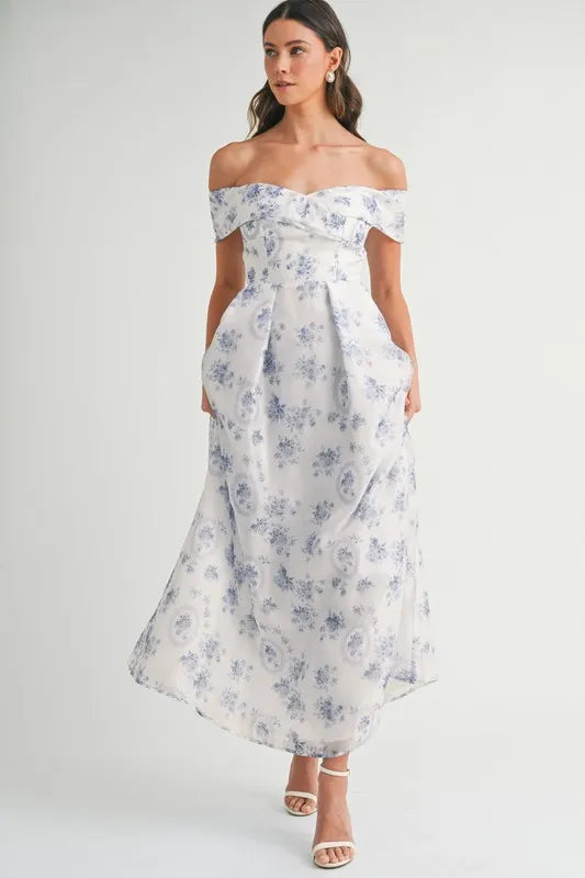 She Wears Glory Floral Printed Off Shoulder Maxi Dress - She Wears Glory Beverly Hills