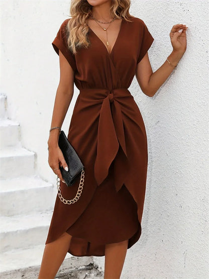 She Wears Glory™ Salome Surplice Grace Dress in Dusty Rose - She Wears Glory Beverly Hills