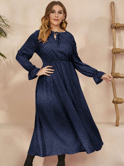 She Wears Glory™ “Heaven’s Embrace” Plus Size Ruffled Polka Dot Midi Dress - She Wears Glory Beverly Hills