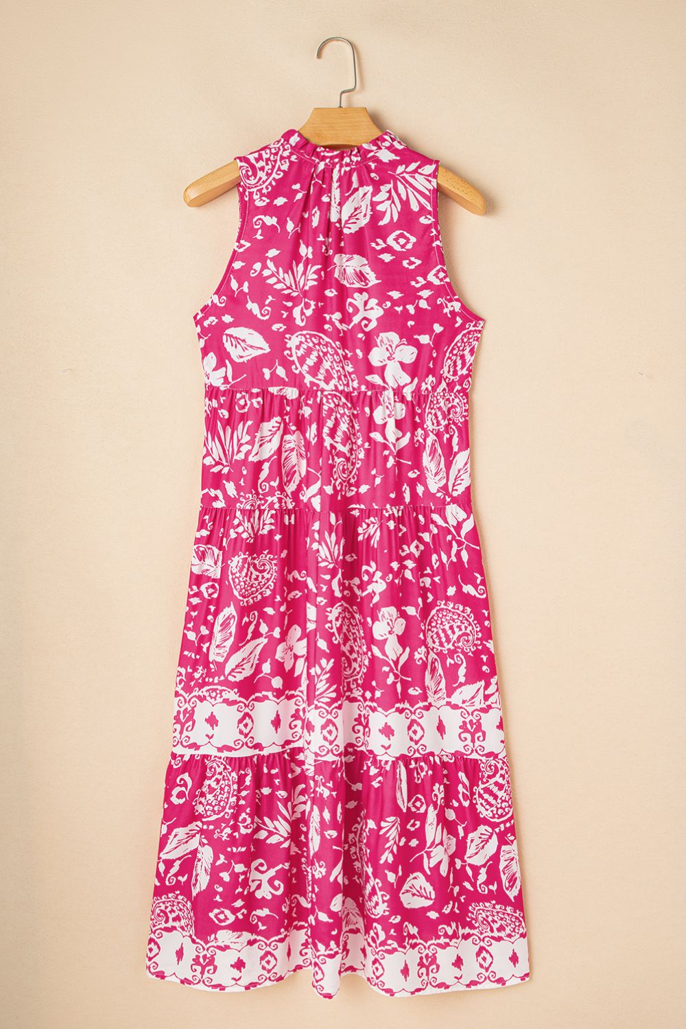 She Wears Glory “Daughter of the Dawn” Tasseled Tie-Neck Floral Tiered Midi Dress - She Wears Glory Beverly Hills