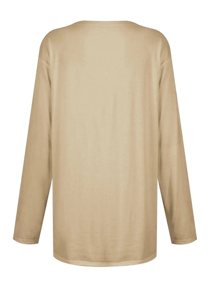 She Wears Glory™ Full Size Pocketed Round Neck Long Sleeve T-Shirt - She Wears Glory Beverly Hills