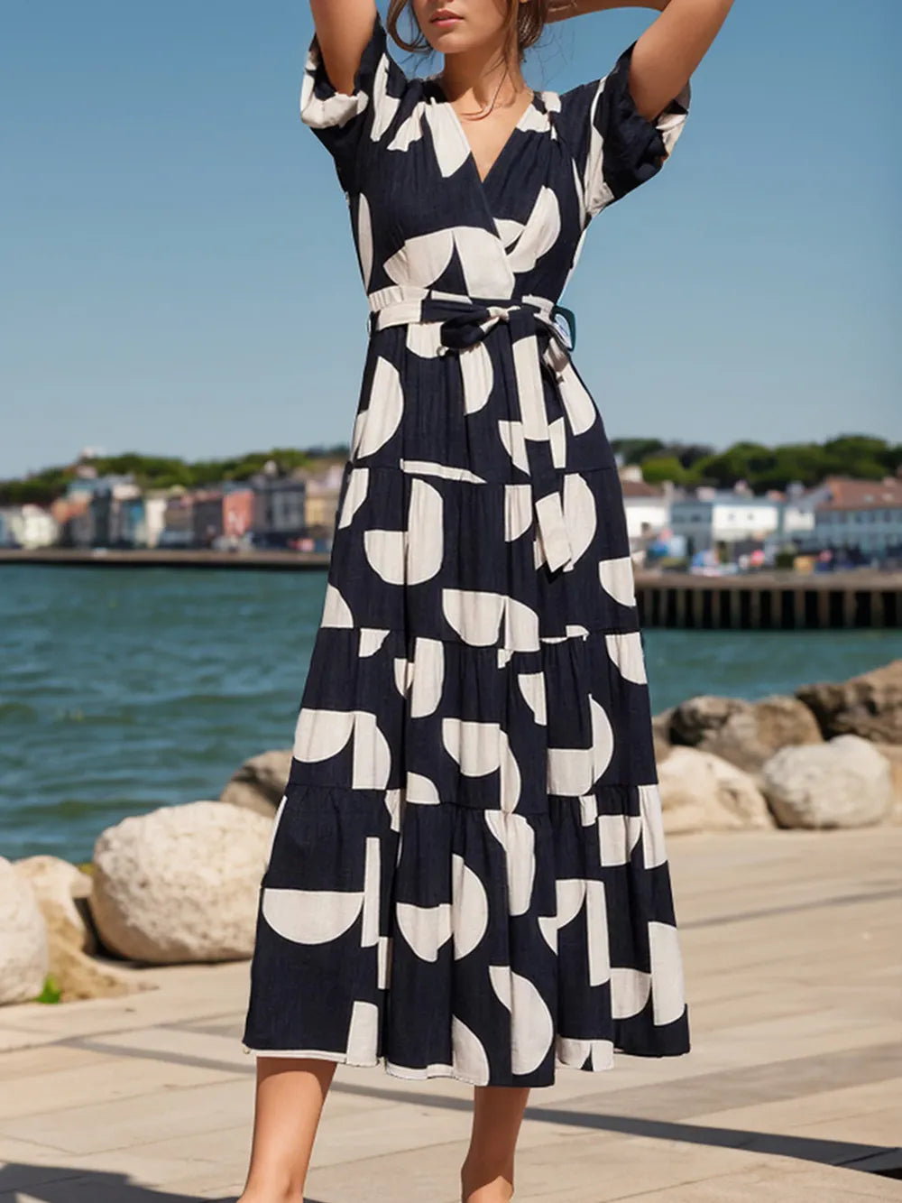 She Wears Glory “Miriam” Tied Slit Printed Midi Dress - She Wears Glory Beverly Hills