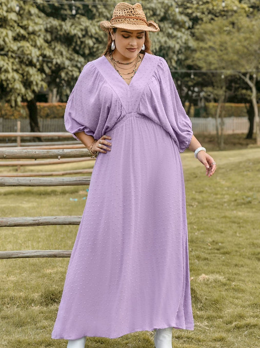 She Wears Glory™ “Silent Grace” Swiss Dot V-Neck Midi Dress - She Wears Glory Beverly Hills