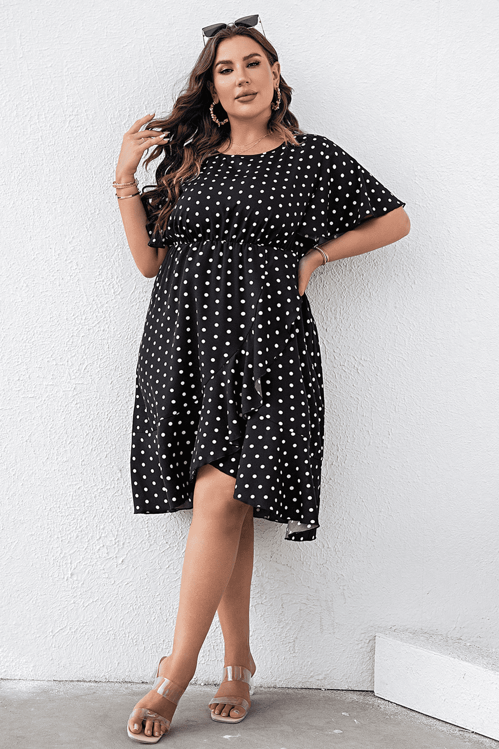 She Wears Glory™ “Grace in Motion” Polka Dot Flutter Sleeve Dress - She Wears Glory Beverly Hills