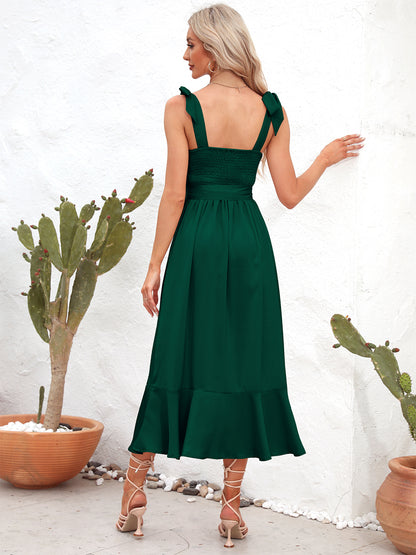 She Wears Glory “Leah” Tie Strap Peplum Midi Dress - She Wears Glory Beverly Hills