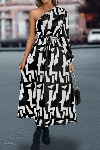She Wears Glory “Rahab” Printed One-Shoulder Tie Waist Dress - She Wears Glory Beverly Hills