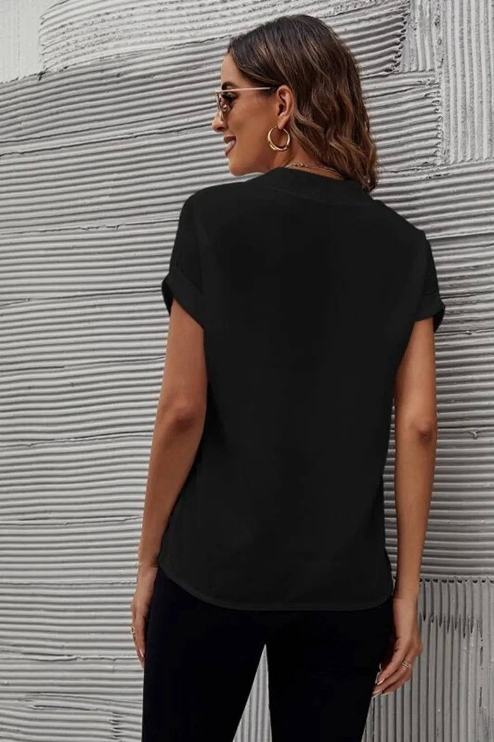 She Wears Glory™ — Rooted & Radiant Notched Short Sleeve Blouse - She Wears Glory Beverly Hills