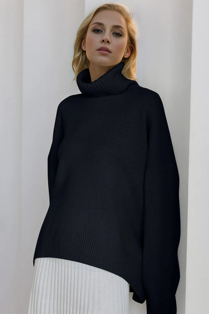 She Wears Glory™ Turtleneck Dropped Shoulder Long Sleeve Sweater - She Wears Glory Beverly Hills