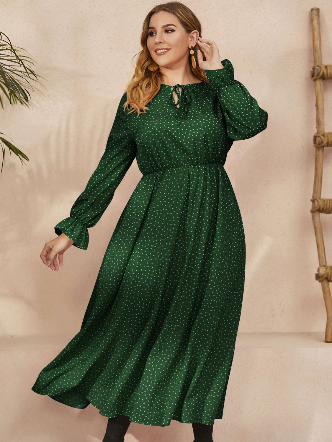 She Wears Glory™ “Heaven’s Embrace” Plus Size Ruffled Polka Dot Midi Dress - She Wears Glory Beverly Hills