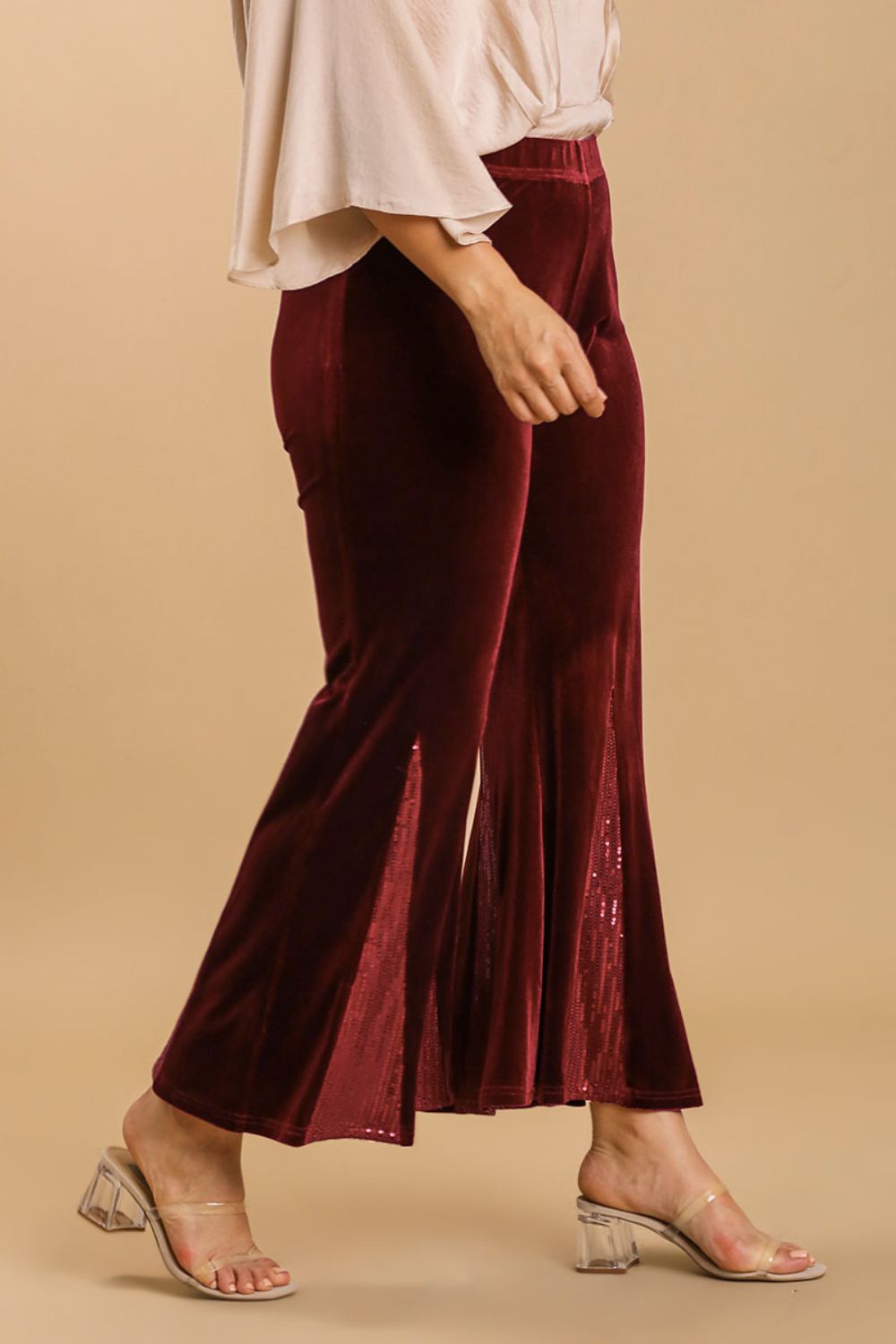 She Wears Glory™ “Heaven’s Echo” Sequin Velvet Stretch Flare Leg Pants - She Wears Glory Beverly Hills