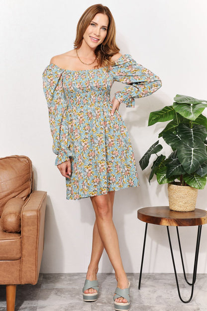 She Wears Glory™ “Eden Bloom” Honey Floral Smocked Flounce Sleeve Square Neck Dress - She Wears Glory Beverly Hills