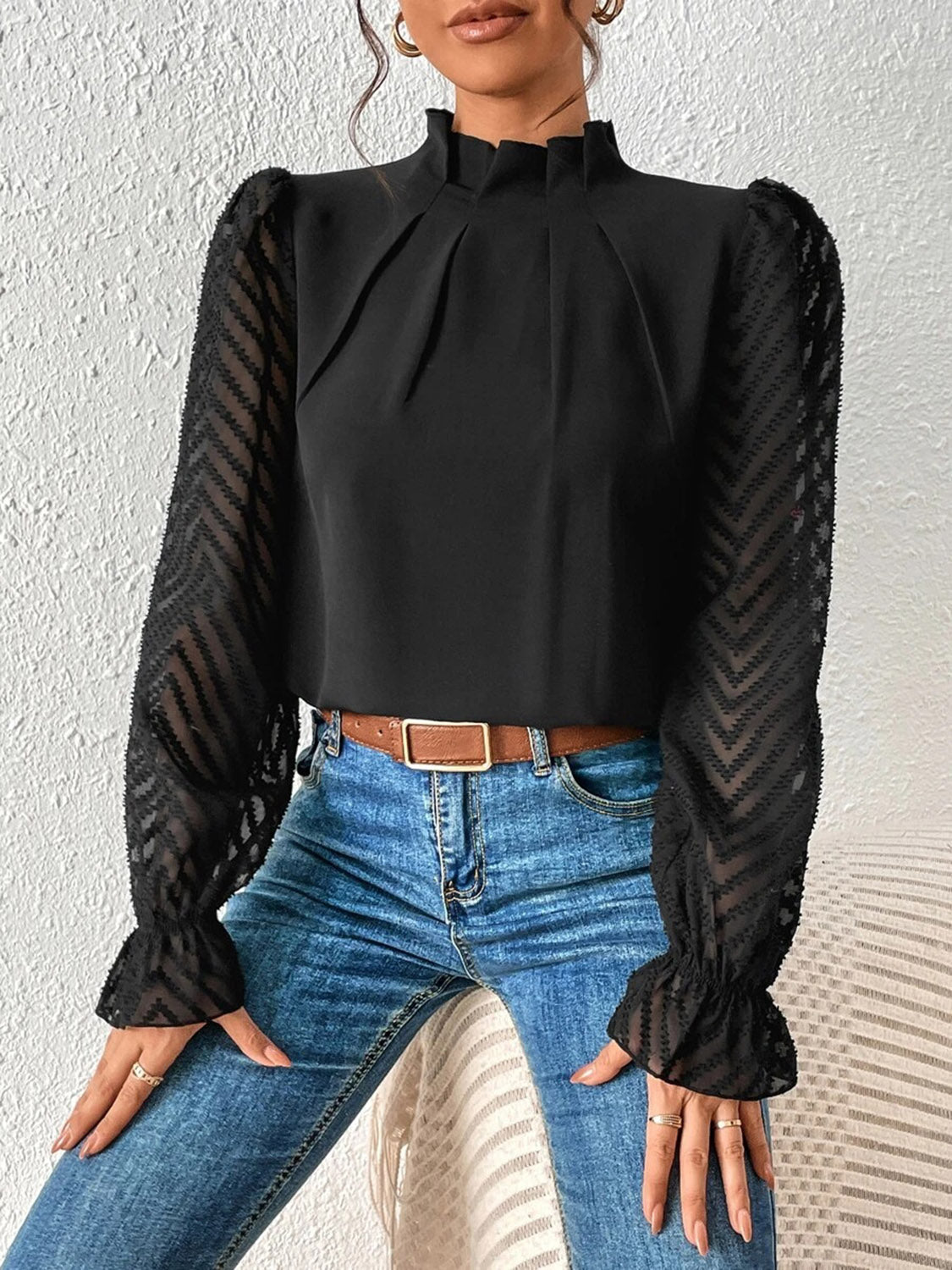 She Wears Glory™ — Crowned in Grace Flounce Sleeve Blouse - She Wears Glory Beverly Hills
