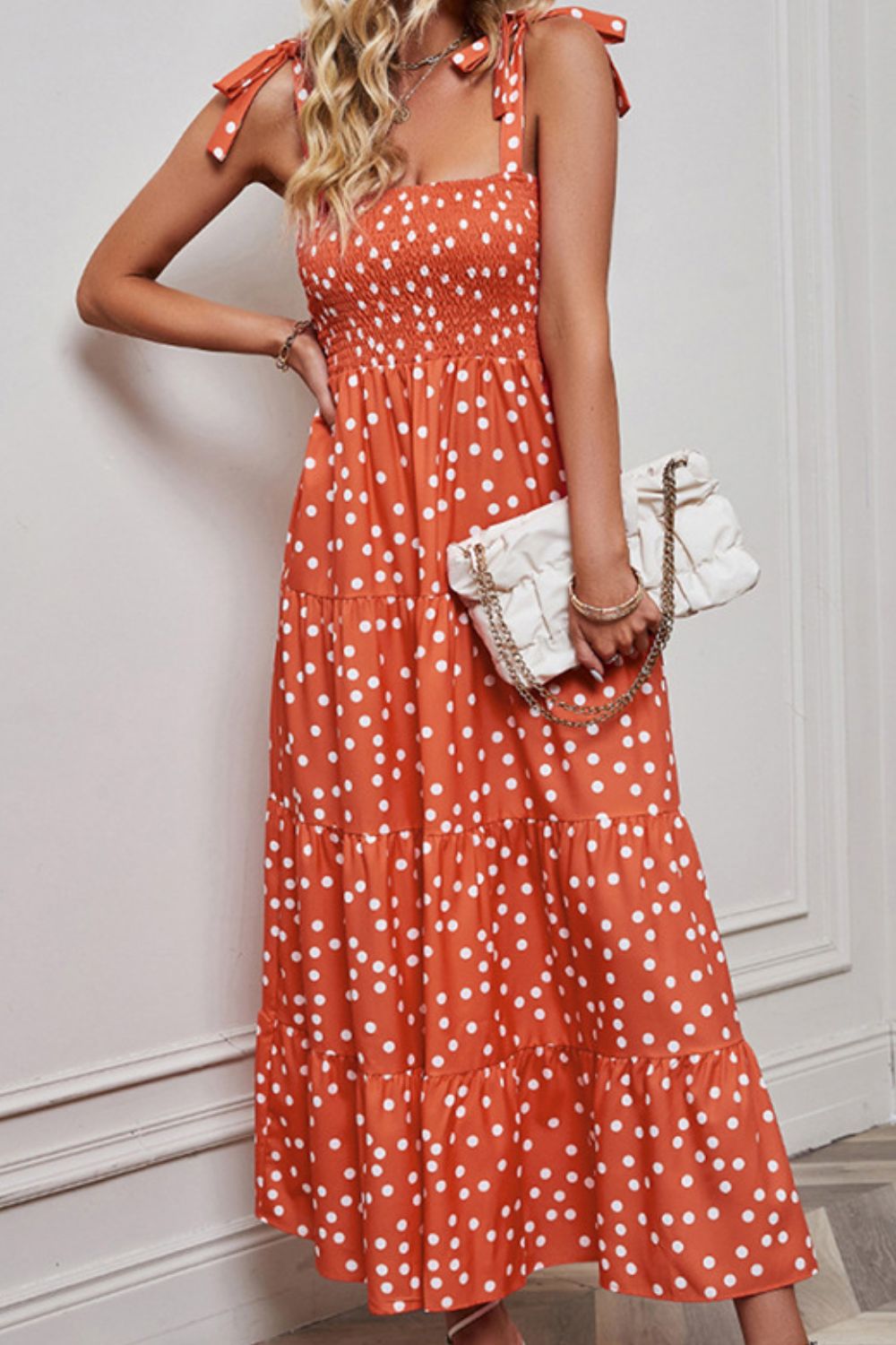 She Wears Glory™ Polka Dot Smocked Tiered Sleeveless Dress - She Wears Glory Beverly Hills