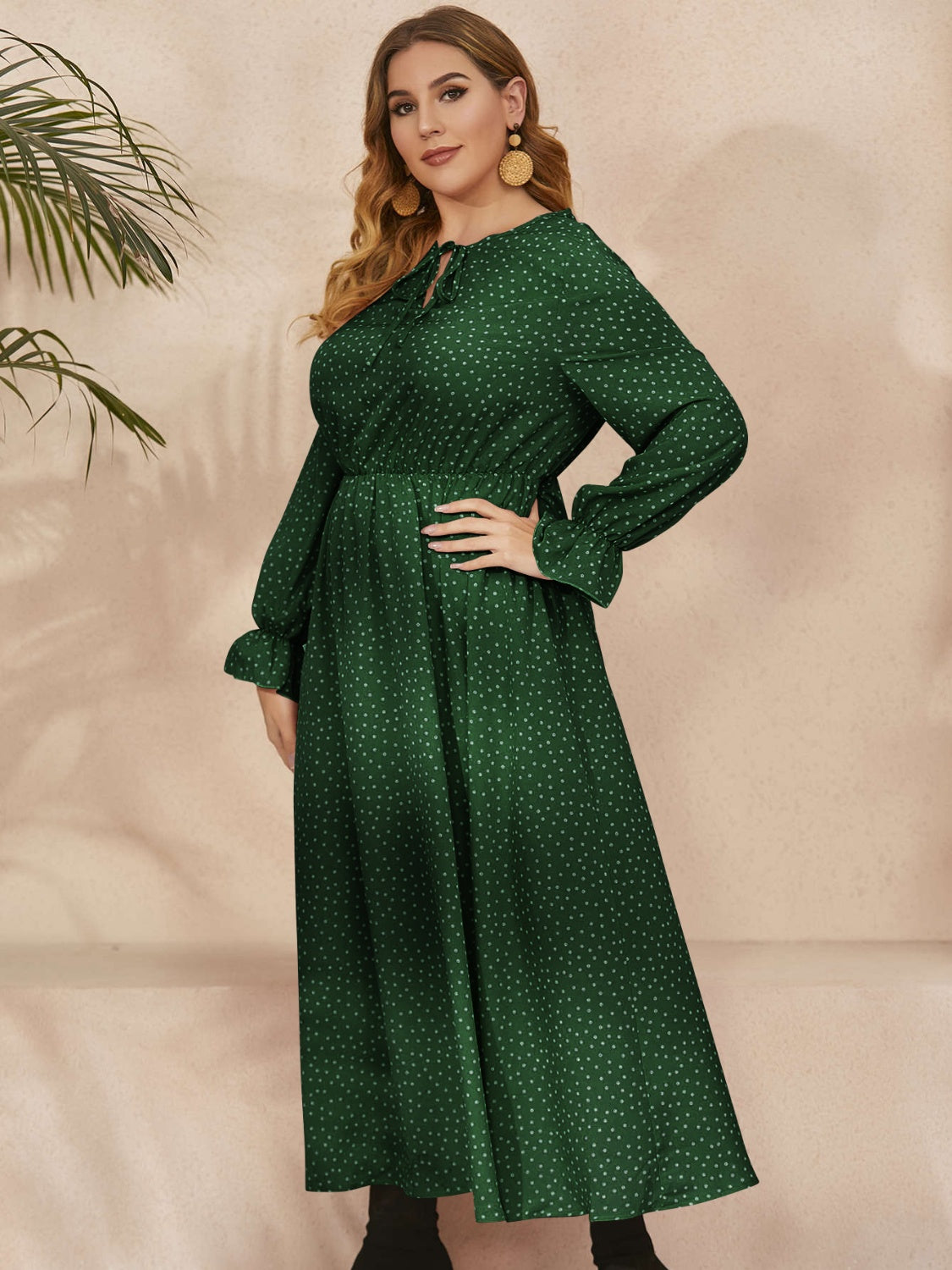 She Wears Glory™ “Heaven’s Embrace” Plus Size Ruffled Polka Dot Midi Dress - She Wears Glory Beverly Hills