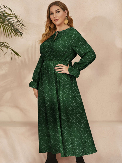She Wears Glory™ “Heaven’s Embrace” Plus Size Ruffled Polka Dot Midi Dress - She Wears Glory Beverly Hills