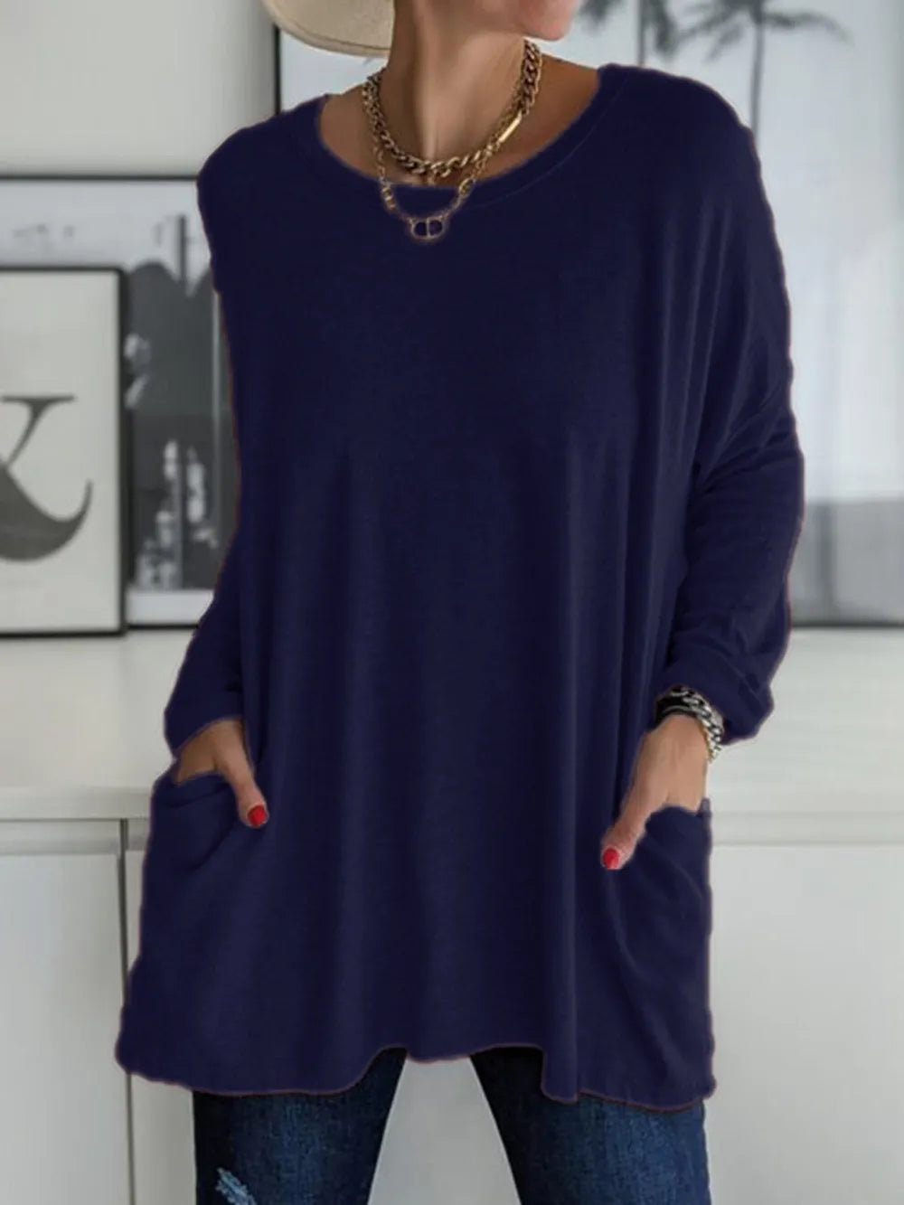 She Wears Glory™ Full Size Round Neck Long Sleeve T-Shirt - She Wears Glory Beverly Hills