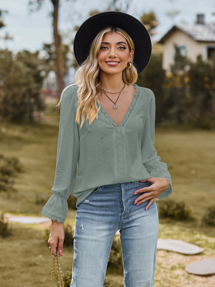 She Wears Glory™ — Adorned in Honor Lace Flounce Blouse - She Wears Glory Beverly Hills