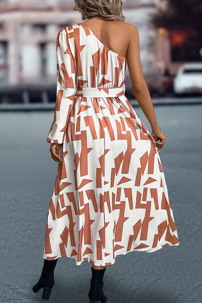 She Wears Glory “Rahab” Printed One-Shoulder Tie Waist Dress - She Wears Glory Beverly Hills
