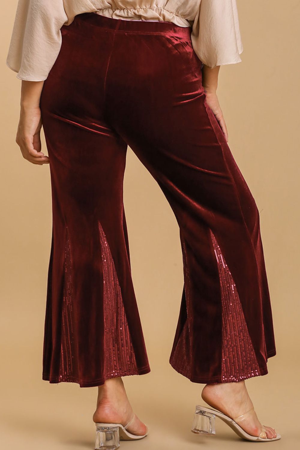 She Wears Glory™ “Heaven’s Echo” Sequin Velvet Stretch Flare Leg Pants - She Wears Glory Beverly Hills