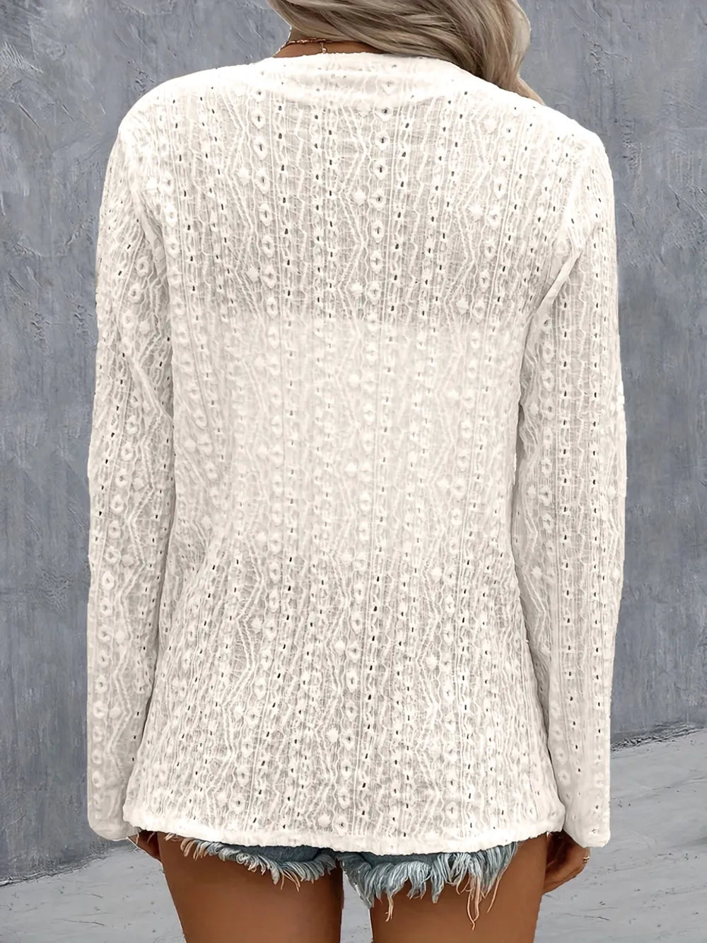 She Wears Glory™ Eyelet Roll-Tab Sleeve Cardigan - She Wears Glory Beverly Hills